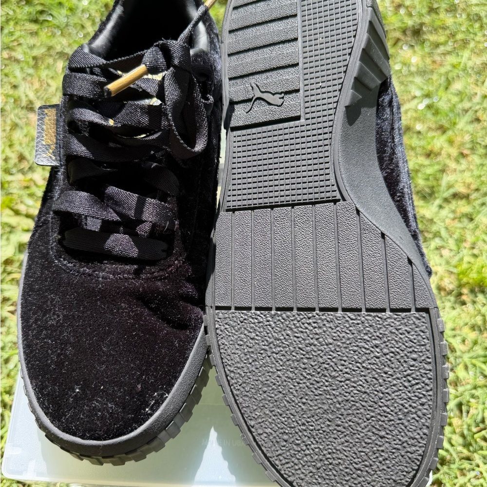 Puma Black Velvet Low-Top Sneakers with Gold Lace Tips